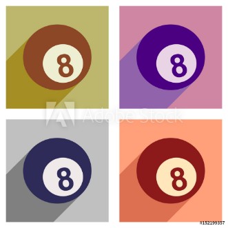 Picture of Set of flat icons with long shadow billiard ball